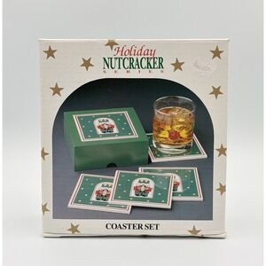 Himark Holiday Nutcracker Series 5 Piece Ceramic Coaster Set Wood Box Vintage